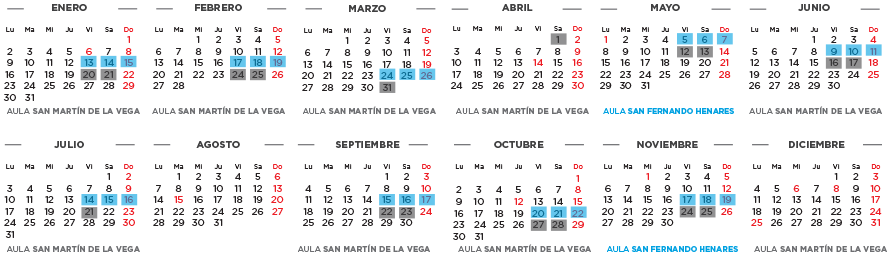 Calendario anual cursos Obtención ADR